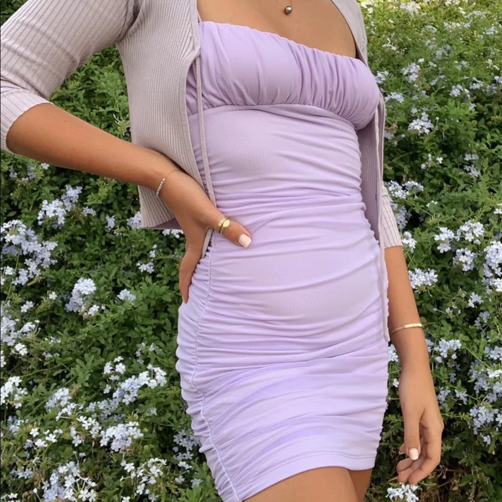 Penny mini ruche dress - purple / lilac - sustainably made